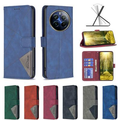 BF05 For Oppo Realme 12 Pro 5G/12 Pro Plus 5G Stitching Rhombus Pattern Folio Flip PU Leather Wallet Phone Case