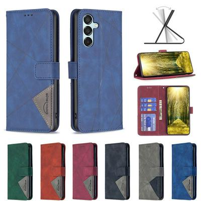 BF05 For Samsung Galaxy M15 Stitching Rhombus Pattern Folio Flip PU Leather Wallet Phone Case