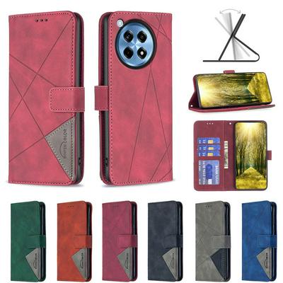 BF05 For Oneplus 12R Stitching Rhombus Pattern Folio Flip PU Leather Wallet Phone Case