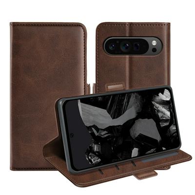 For Google Pixel 9 Pro Double Buckle Wallet Style Folio Flip Leather Case with Stand and Card Slots Function