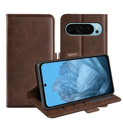 For Google Pixel 9 Double Buckle Wallet Style Folio Flip Leather Case with Stand and Card Slots Function