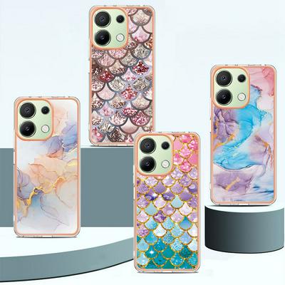 For Xiaomi Redmi Note 13 4G IMD Anti-dirt Anti-scratch Soft TPU Case Electroplating Edge IMD Marble Floral Pattern Cover