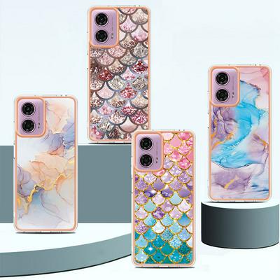 For Motorola Moto G04 4G/G24 4G IMD Anti-dirt Anti-scratch Soft TPU Case Electroplating Edge IMD Marble Floral Pattern Cover