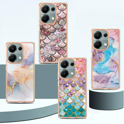 For Xiaomi Redmi Note 13 Pro 4G/Poco M6 Pro 4G IMD Anti-dirt Anti-scratch Soft TPU Case Electroplating Edge IMD Marble Floral Pattern Cover