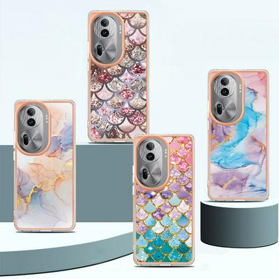 For Oppo Reno 11 Pro 5G/Reno 11 5G IMD Anti-dirt Anti-scratch Soft TPU Case Electroplating Edge IMD Marble Floral Pattern Cover