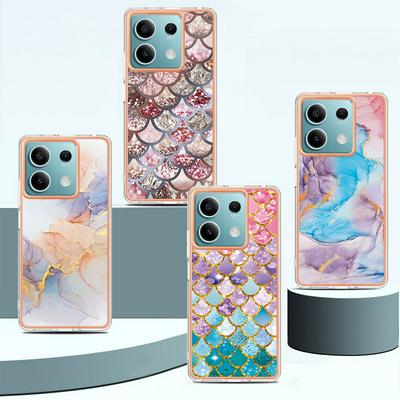 For Xiaomi Redmi Note 13 5G IMD Anti-dirt Anti-scratch Soft TPU Case Electroplating Edge IMD Marble Floral Pattern Cover