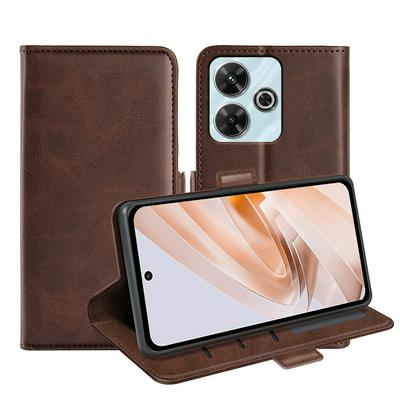For Xiaomi Redmi 13 4G/Redmi Note 13R 5G/Xiaomi Poco M6 4G Double Buckle Wallet Style Folio Flip Leather Case with Stand and Card Slots Function