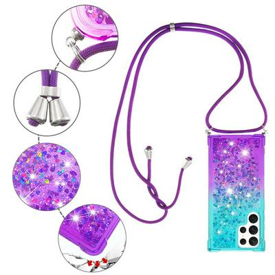For Samsung Galaxy S23 Ultra Lanyard Anti-fall Gradient Quicksand Soft TPU Back Cover Phone Case
