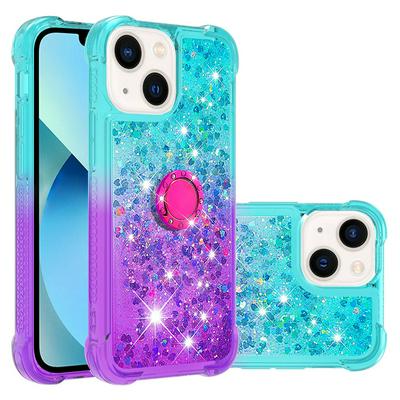 For iPhone 14 Plus Ring Buckle Anti-fall Scratch Resistant Gradient Quicksand Soft TPU Back Cover Phone Case