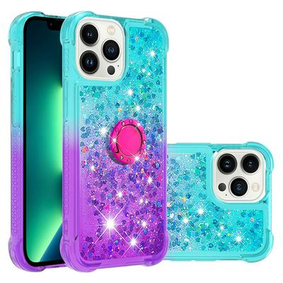 For iPhone 14 Pro Max Ring Buckle Anti-fall Scratch Resistant Gradient Quicksand Soft TPU Back Cover Phone Case