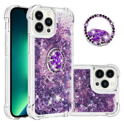 For iPhone 14 Pro Core Bling Diamond Ring Buckle Anti-fall Quicksand Soft TPU Back Cover Phone Case