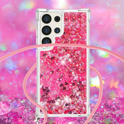 For Samsung Galaxy S24 Ultra Solid Color Anti-fall Quicksand Soft TPU Back Phone Cover with Lanyard