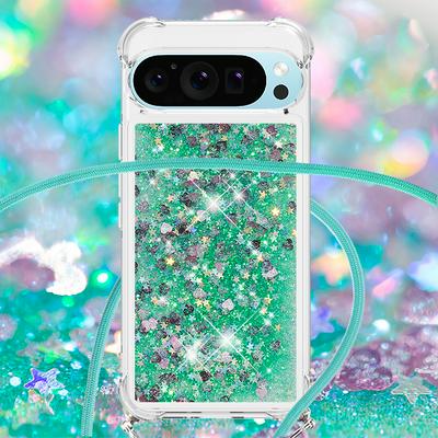 For Google Pixel 9 Pro Solid Color Anti-fall Quicksand Soft TPU Back Phone Cover with Lanyard