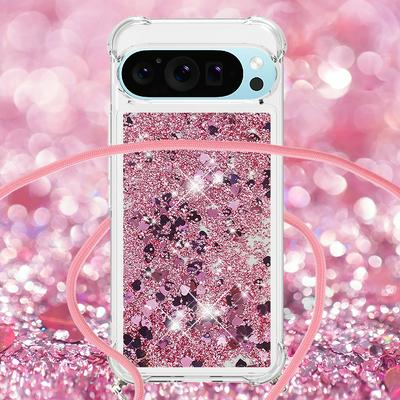 For Google Pixel 9 Solid Color Anti-fall Quicksand Soft TPU Back Phone Cover with Lanyard