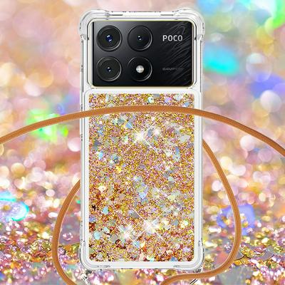 For Xiaomi Poco X6 Pro/Redmi K70E Solid Color Anti-fall Quicksand Soft TPU Back Phone Cover with Lanyard