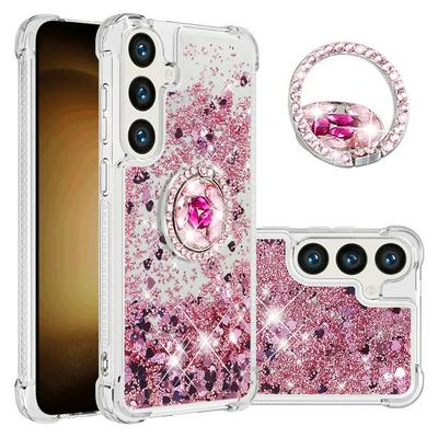 For Samsung Galaxy S25 Plus / S24 Plus Bling Diamond Ring Buckle Anti-fall Quicksand Soft TPU Back Cover Phone Case