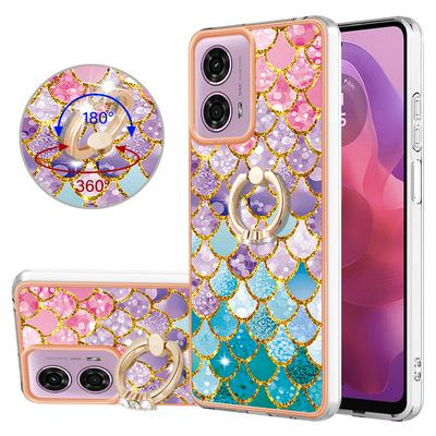 For Motorola Moto G04 4G/Moto G24 4G IMD Series-6 Ring Kickstand Feature Anti-wear Electroplated Frame TPU Case IMD Protective Back Cover