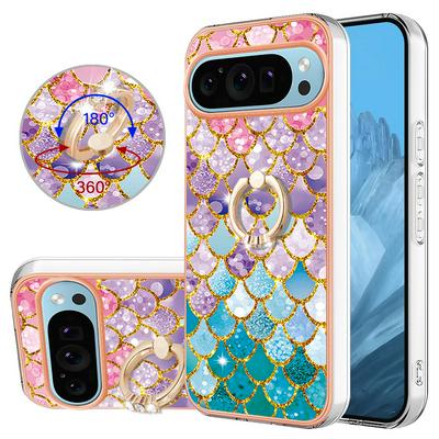 For Google Pixel 9 Pro IMD Series-6 Ring Kickstand Feature Anti-wear Electroplated Frame TPU Case IMD Protective Back Cover