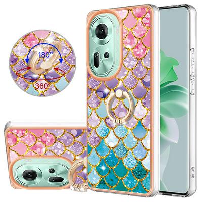 For Oppo Reno 11 5G IMD Series-6 Ring Kickstand Feature Anti-wear Electroplated Frame TPU Case IMD Protective Back Cover