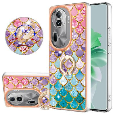 For Oppo Reno 11 Pro 5G/Reno 11 5G IMD Series-6 Ring Kickstand Feature Anti-wear Electroplated Frame TPU Case IMD Protective Back Cover