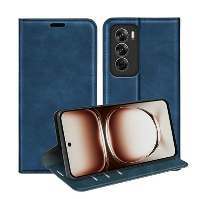For Oppo Reno 12 5G Skin Feel Magnetic Attraction Flip Leather Wallet Case with Card Slot and Stand