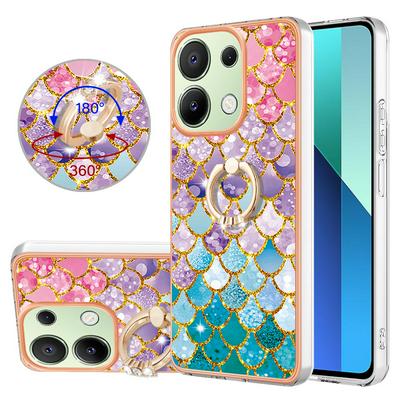 For Xiaomi Redmi Note 13 4G IMD Series-6 Ring Kickstand Feature Anti-wear Electroplated Frame TPU Case IMD Protective Back Cover