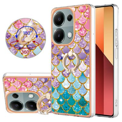 For Xiaomi Redmi Note 13 Pro 4G/Poco M6 Pro 4G IMD Series-6 Ring Kickstand Feature Anti-wear Electroplated Frame TPU Case IMD Protective Back Cover