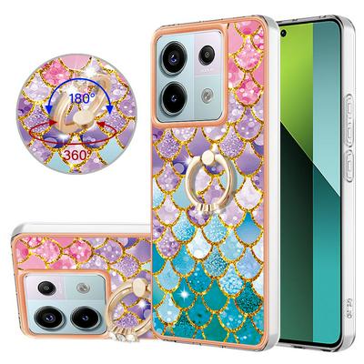 For Xiaomi Redmi Note 13 Pro 5G IMD Series-6 Ring Kickstand Feature Anti-wear Electroplated Frame TPU Case IMD Protective Back Cover