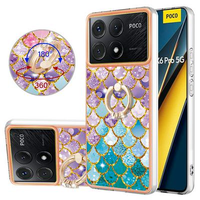 For Xiaomi Poco X6 Pro/Redmi K70E IMD Series-6 Ring Kickstand Feature Anti-wear Electroplated Frame TPU Case IMD Protective Back Cover