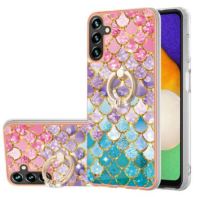 For Samsung Galaxy A55 IMD Series-6 Ring Kickstand Feature Anti-wear Electroplated Frame TPU Case IMD Protective Back Cover
