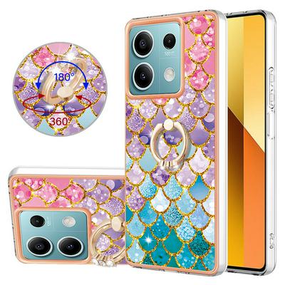 For Xiaomi Redmi Note 13 5G IMD Series-6 Ring Kickstand Feature Anti-wear Electroplated Frame TPU Case IMD Protective Back Cover