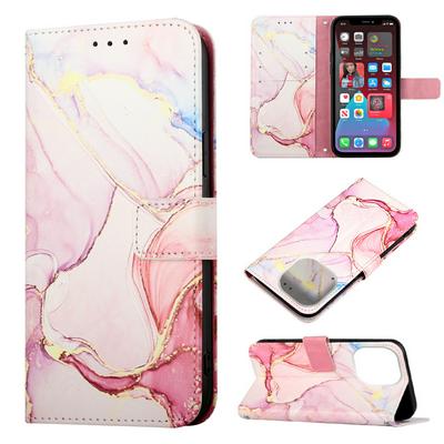 For iPhone 15 Pro Max Marble Pattern Scratch Resistant Magnetic Buckle Flip Leather Case with Wrist Strap
