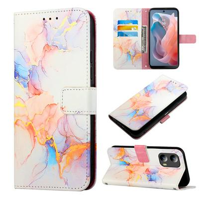 For Moto G Play 5G 2024/Moto G 5G 2024 Marble Pattern Scratch Resistant Magnetic Buckle Flip Leather Case with Wrist Strap
