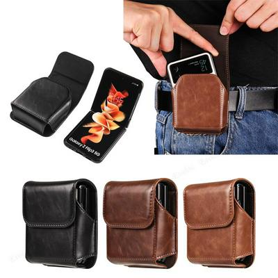 Leather Belt Clip Case Men Waist Bag for Samsung Galaxy Z Flip4 3 5G Moto Razr Holster Pouch