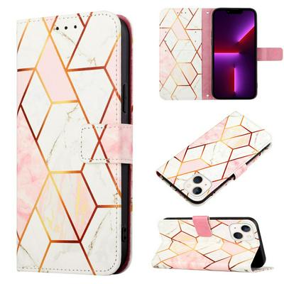 For iPhone 14 Marble Pattern Scratch Resistant Magnetic Buckle Flip Leather Case with Wrist Strap