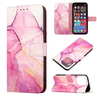 For iPhone 15 Pro Marble Pattern Scratch Resistant Magnetic Buckle Flip Leather Case with Wrist Strap