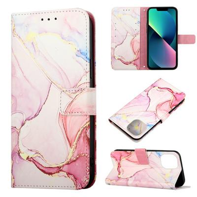 For iPhone 15 Marble Pattern Scratch Resistant Magnetic Buckle Flip Leather Case with Wrist Strap