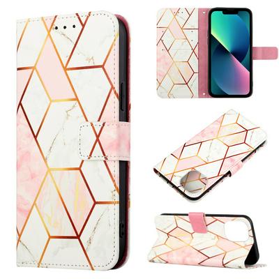 For iPhone 15 Plus Marble Pattern Scratch Resistant Magnetic Buckle Flip Leather Case with Wrist Strap
