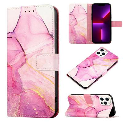 For iPhone 14 Pro Marble Pattern Scratch Resistant Magnetic Buckle Flip Leather Case with Wrist Strap