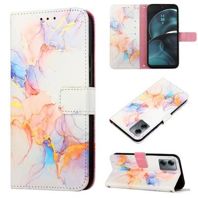 For Motorola Moto G14 Marble Pattern Scratch Resistant Magnetic Buckle Flip Leather Case with Wrist Strap