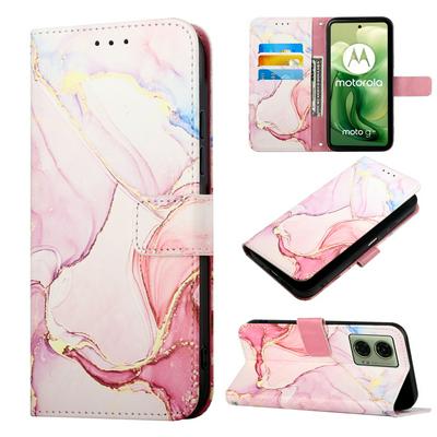 For Motorola Moto G04 4G/G24 4G Marble Pattern Scratch Resistant Magnetic Buckle Flip Leather Case with Wrist Strap