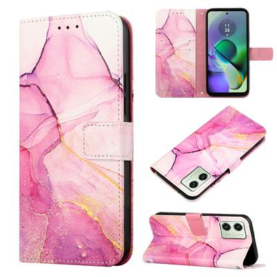 For Motorola Moto G54 Marble Pattern Scratch Resistant Magnetic Buckle Flip Leather Case with Wrist Strap