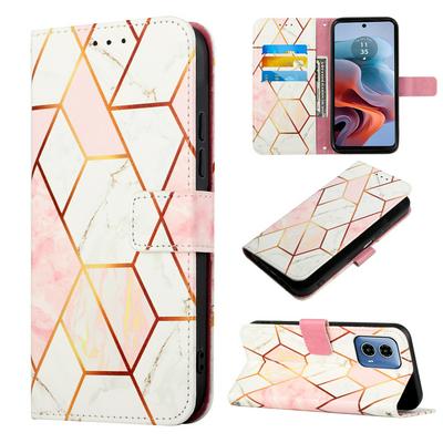 For Motorola Moto G34 Marble Pattern Scratch Resistant Magnetic Buckle Flip Leather Case with Wrist Strap