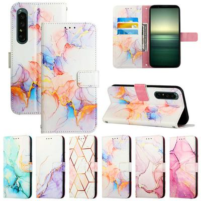 For Sony Xperia 1 IV Marble Pattern Scratch Resistant Magnetic Buckle Flip Leather Case with Wrist Strap
