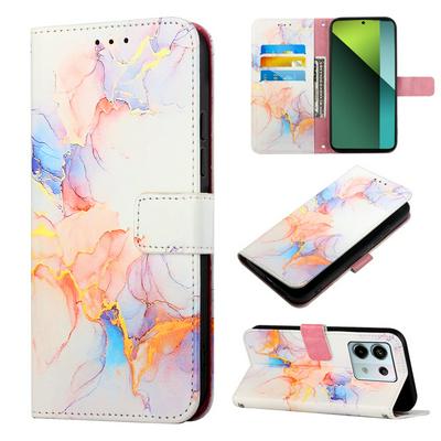 For Xiaomi Redmi Note 13 Pro 5G Marble Pattern Scratch Resistant Magnetic Buckle Flip Leather Case with Wrist Strap