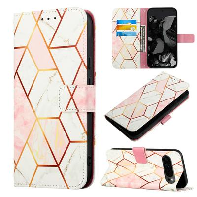 For Google Pixel 9 Pro XL Marble Pattern Scratch Resistant Magnetic Buckle Flip Leather Case with Wrist Strap