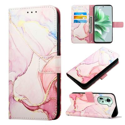 For Oppo Reno 11 5G Marble Pattern Scratch Resistant Magnetic Buckle Flip Leather Case with Wrist Strap