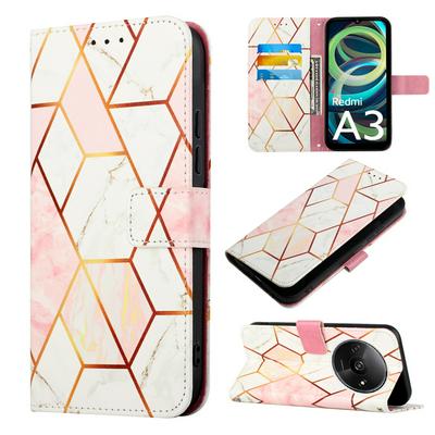 For Xiaomi Redmi A3 Marble Pattern Scratch Resistant Magnetic Buckle Flip Leather Case with Wrist Strap