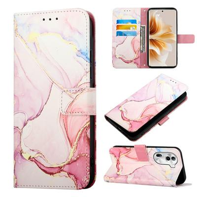 For Oppo Reno 11 Pro 5G/Reno 11 5G Marble Pattern Scratch Resistant Magnetic Buckle Flip Leather Case with Wrist Strap
