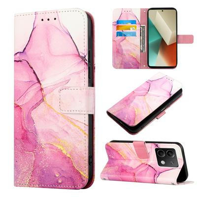 For Xiaomi Redmi Note 13 5G Marble Pattern Scratch Resistant Magnetic Buckle Flip Leather Case with Wrist Strap